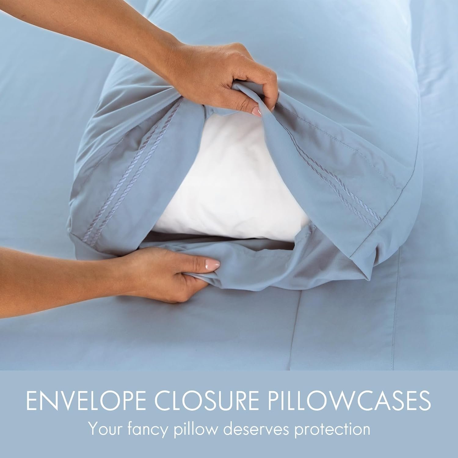 Soft, Breathable, Luxury Embroidered Microfiber 4-Piece Set With Deep Pockets (Light Blue, Fade-Resistant) - Image 2