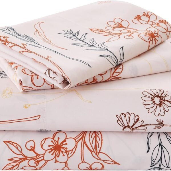 Soft, Breathable, And Cool Cotton 4-Piece Set With Deep Pockets And Blue Floral Print