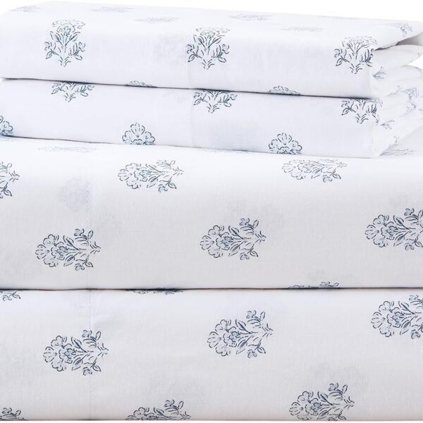 Soft, Luxurious, Wrinkle-Resistant Navy Blue Plaid Microfiber 4-Piece Set