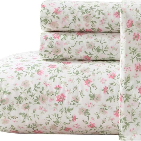 Plain-Weave Cotton Sheet With Floral Accents And Deep-Pocket Design