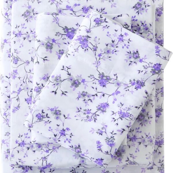 Wrinkle-Resistant, Ultra-Soft, Breathable 4-Piece Set With Deep Pockets And Purple-Yellow Floral Print