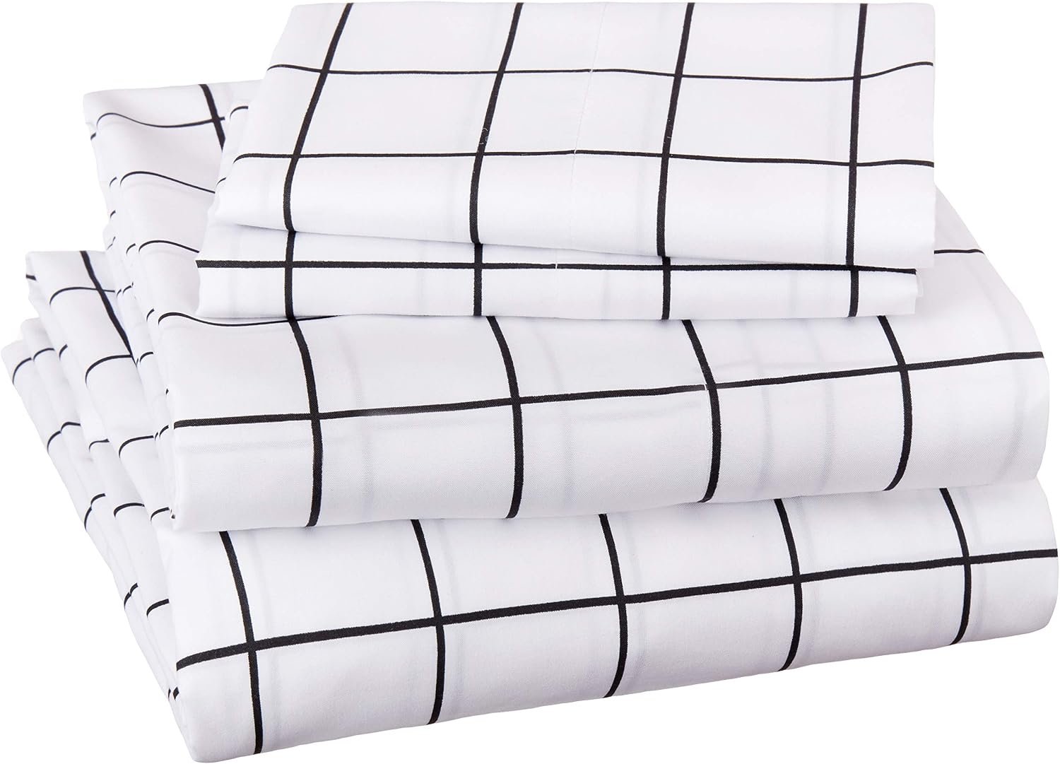 Soft, Breathable Microfiber 4-Piece Set With Black Plaid Pattern And Elastic Side Pockets - Image 2