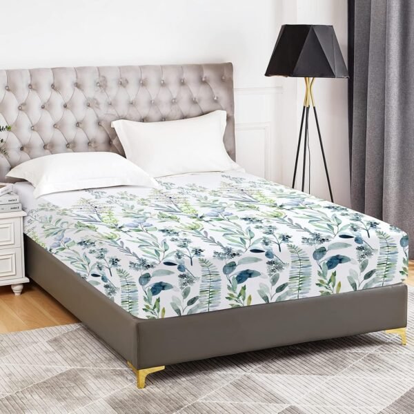 Floral Pattern Fitted Sheet, Premium Double-Brushed Microfiber Deep Pocket Fitted Sheet, Extra Large, Super Soft Fitted Sheet, Shrink-Resistant, Fade-Resistant, Extra Large