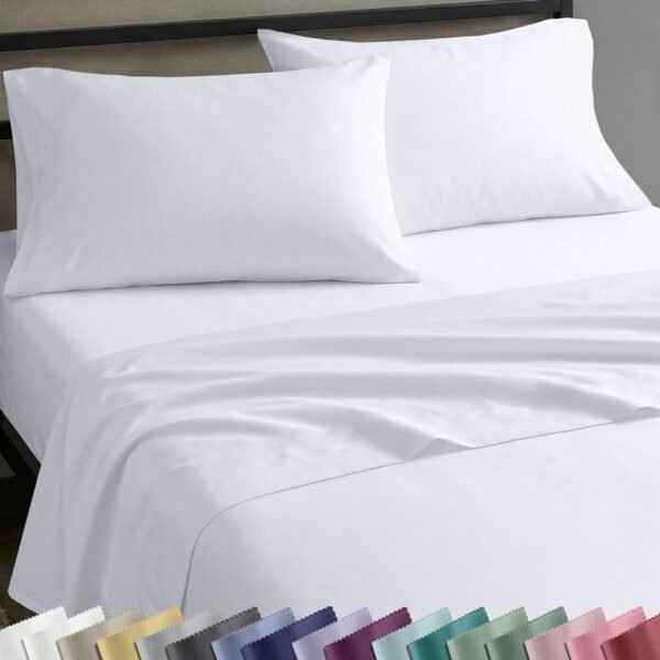 Lightweight, Breathable, Bright White Cotton Sateen 4-Piece Sheet Set