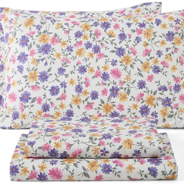 Beige Bohemian Floral Microfiber 4-Piece Set With Extra-Deep Pockets