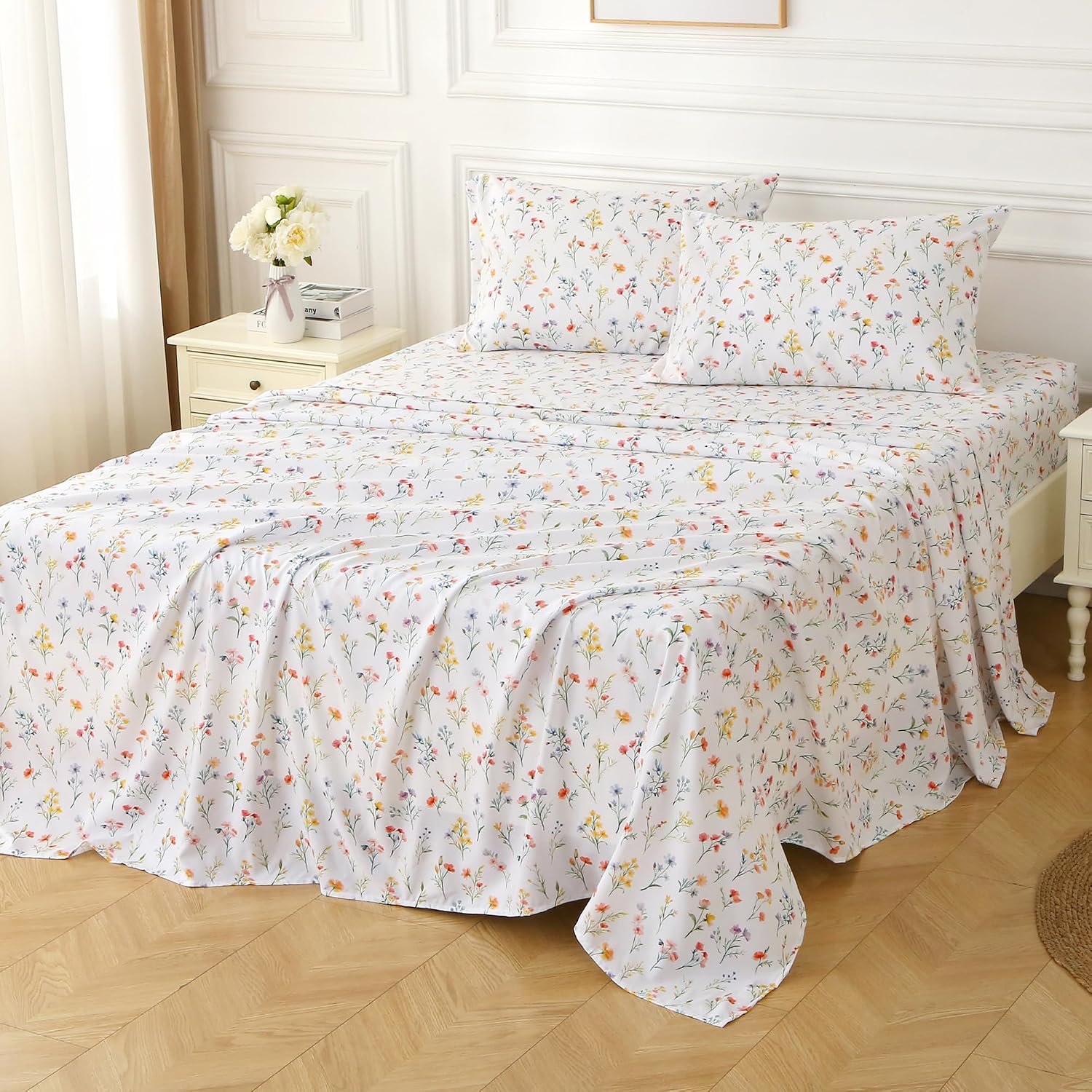 Vintage Botanical Floral Print 4-Piece Set; Soft, Breathable, Comfortable, And Lightweight - Image 2