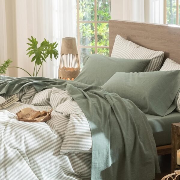 Washed Cotton Sheet Set With Faux-Linen Texture And Extra-Deep Pockets
