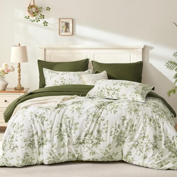 Green Rose Print 4-Piece Set; Lightweight, Soft, And Comfortable