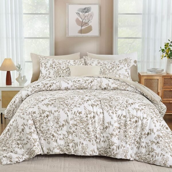 Brown Botanical Floral Print 4-Piece Set: Soft, Lightweight, Comfortable, And Breathable