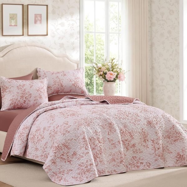 Pink Floral Quilted Print 4-Piece Set: Soft, Breathable, Lightweight, And Suitable For All Seasons