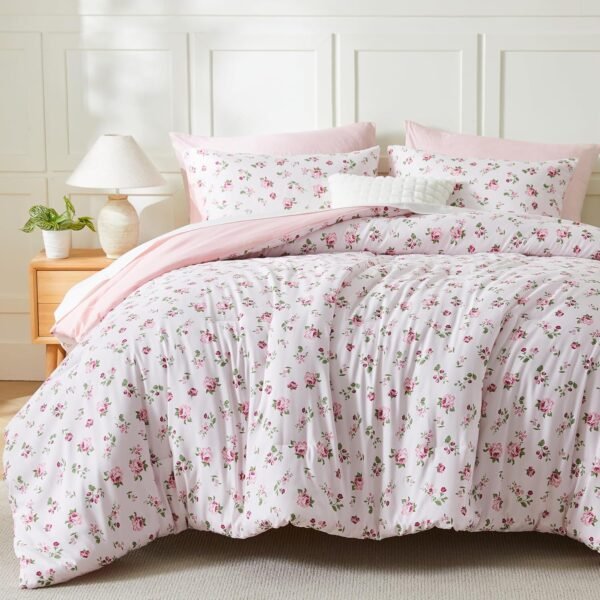 Pink Cottagecore Floral Print 4-Piece Set; Lightweight, Comfortable, And Breathable